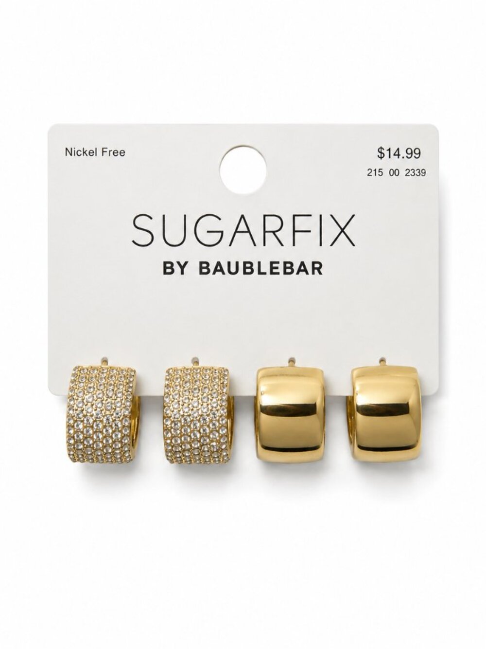 SUGARFIX by Baublebar Gold Rhinestone and Polished Gold Huggie Earring Set - NWT